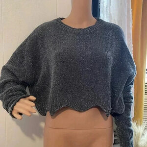 Zara gray glitter knit long sleeve crop top